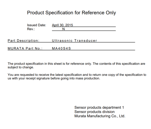 MA40S4S ULTRASONIC SENSOR TRANS 40KHZ